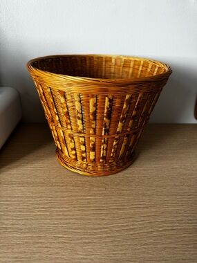 Woven Rattan Decorative Basket - Tan and Brown